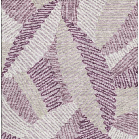5' X 8' Lavender Ivory And Beige Floral Washable Area Rug With UV Protection