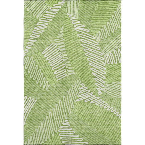 5' X 8' Lime Green And Ivory Floral Washable Area Rug With UV Protection