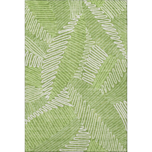 5' X 8' Lime Green And Ivory Floral Washable Area Rug With UV Protection