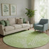 8' Lime Green And Ivory Floral Washable Round Rug With UV Protection