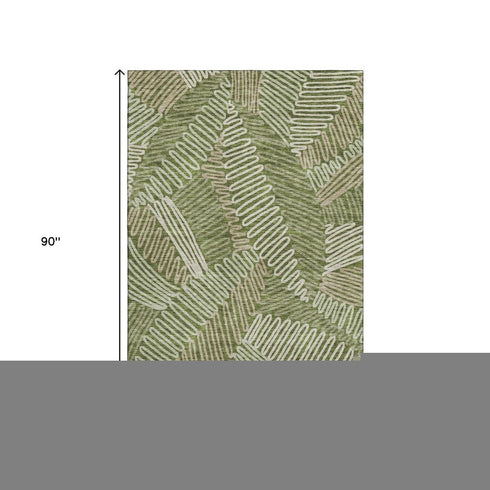 5' X 8' Olive Green Ivory And Beige Floral Washable Area Rug With UV Protection