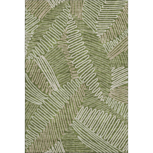 5' X 8' Olive Green Ivory And Beige Floral Washable Area Rug With UV Protection