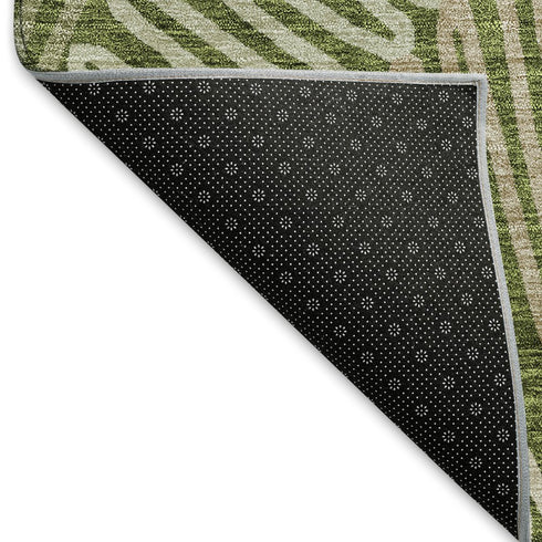5' X 8' Olive Green Ivory And Beige Floral Washable Area Rug With UV Protection