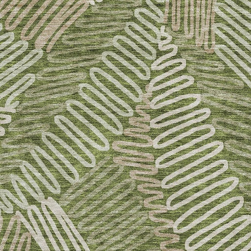 5' X 8' Olive Green Ivory And Beige Floral Washable Area Rug With UV Protection
