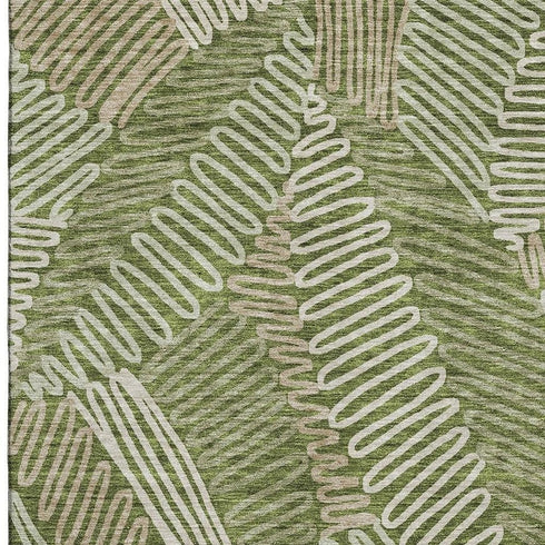 5' X 8' Olive Green Ivory And Beige Floral Washable Area Rug With UV Protection