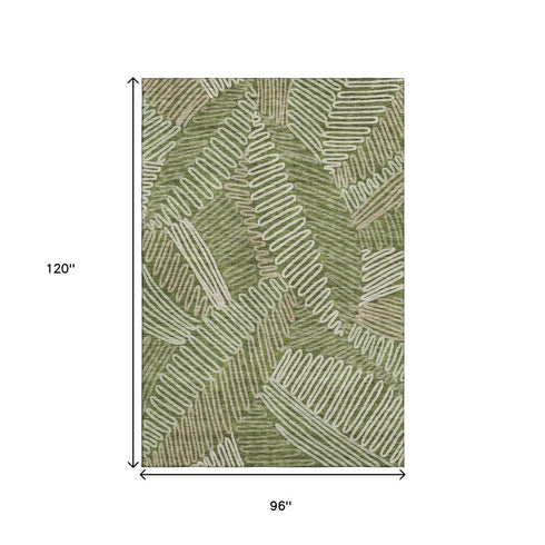 8' X 10' Olive Green Ivory And Beige Floral Washable Area Rug With UV Protection