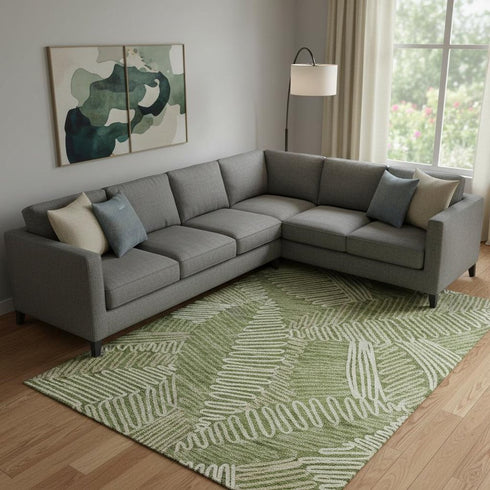 8' X 10' Olive Green Ivory And Beige Floral Washable Area Rug With UV Protection
