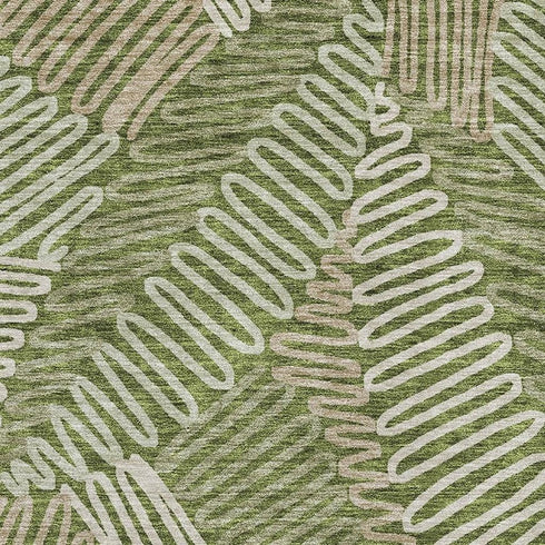 8' X 10' Olive Green Ivory And Beige Floral Washable Area Rug With UV Protection