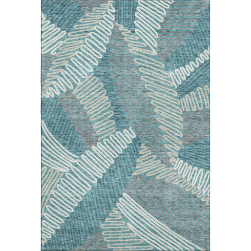 8' X 10' Teal Ivory And Gray Floral Washable Area Rug With UV Protection