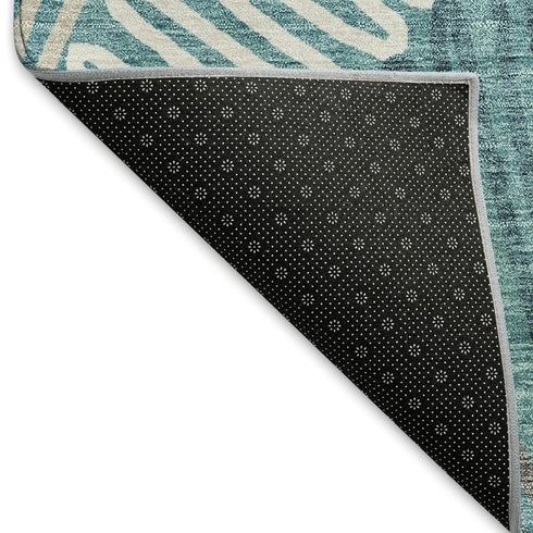 8' X 10' Teal Ivory And Gray Floral Washable Area Rug With UV Protection