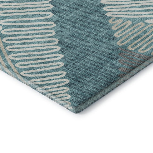 8' X 10' Teal Ivory And Gray Floral Washable Area Rug With UV Protection
