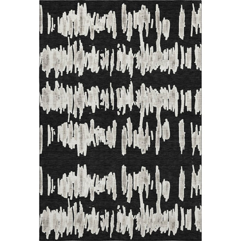 5' X 8' Black And Ivory Striped Washable Area Rug With UV Protection