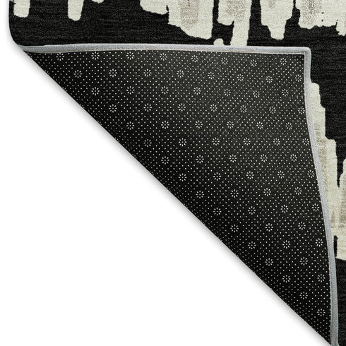 5' X 8' Black And Ivory Striped Washable Area Rug With UV Protection