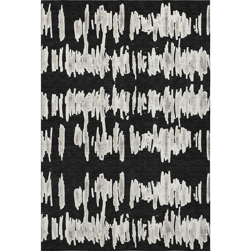 5' X 8' Black And Ivory Striped Washable Area Rug With UV Protection