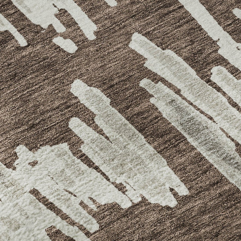 5' X 8' Brown And Beige Striped Washable Area Rug With UV Protection