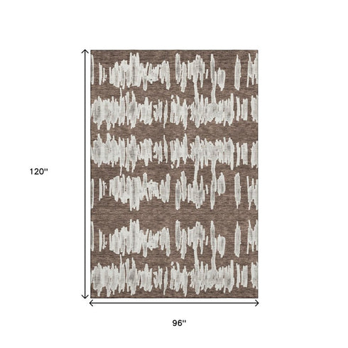 8' X 10' Brown And Beige Striped Washable Area Rug With UV Protection