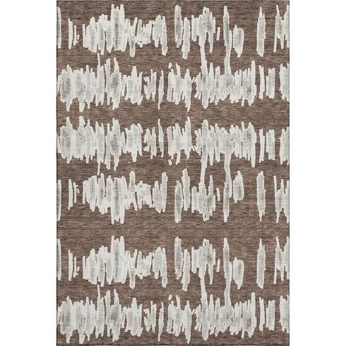 8' X 10' Brown And Beige Striped Washable Area Rug With UV Protection