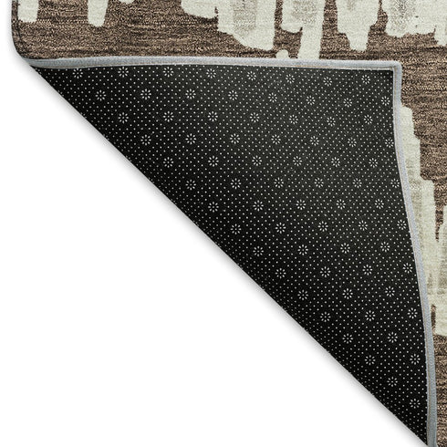 8' X 10' Brown And Beige Striped Washable Area Rug With UV Protection