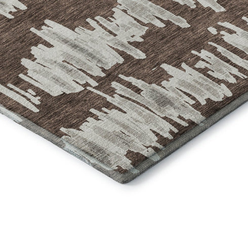 8' X 10' Brown And Beige Striped Washable Area Rug With UV Protection
