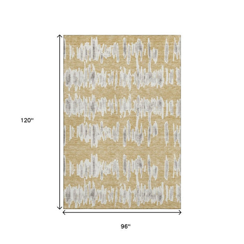8' X 10' Gold And Beige Striped Washable Area Rug With UV Protection