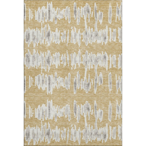 8' X 10' Gold And Beige Striped Washable Area Rug With UV Protection