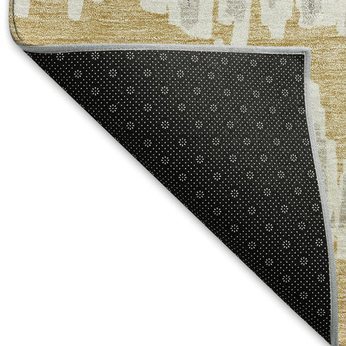 8' X 10' Gold And Beige Striped Washable Area Rug With UV Protection