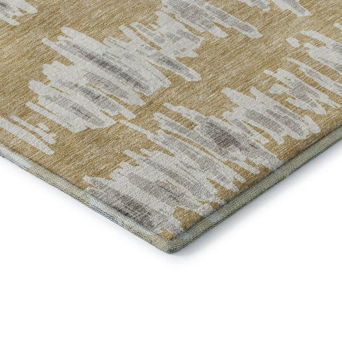 8' X 10' Gold And Beige Striped Washable Area Rug With UV Protection