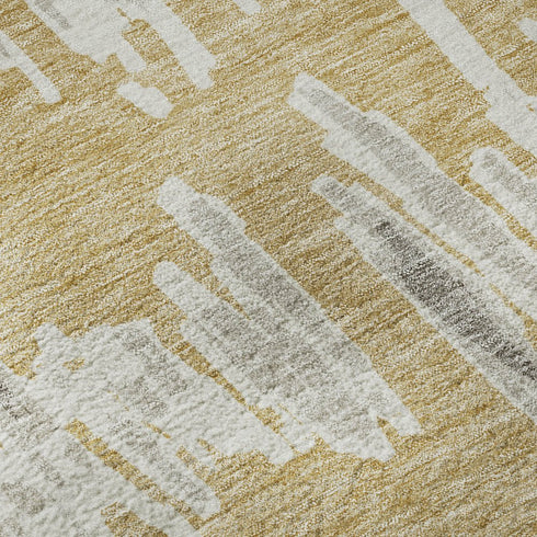 8' X 10' Gold And Beige Striped Washable Area Rug With UV Protection