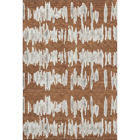 9' X 12' Rust And Beige Striped Washable Area Rug With UV Protection