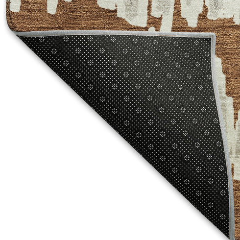 9' X 12' Rust And Beige Striped Washable Area Rug With UV Protection