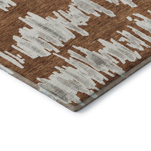 9' X 12' Rust And Beige Striped Washable Area Rug With UV Protection