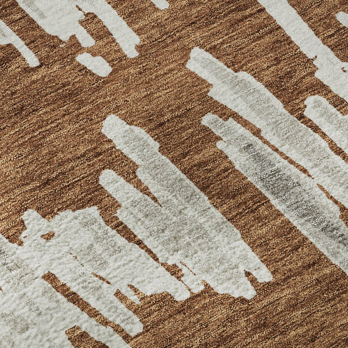 9' X 12' Rust And Beige Striped Washable Area Rug With UV Protection
