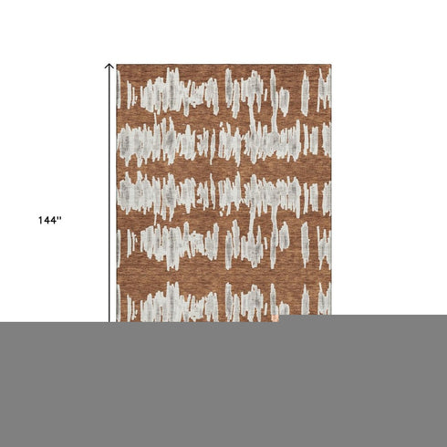 9' X 12' Rust And Beige Striped Washable Area Rug With UV Protection