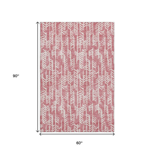 5' X 8' Blush And Ivory Tribal Washable Area Rug With UV Protection
