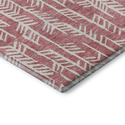 8' Blush And Ivory Tribal Washable Round Rug With UV Protection
