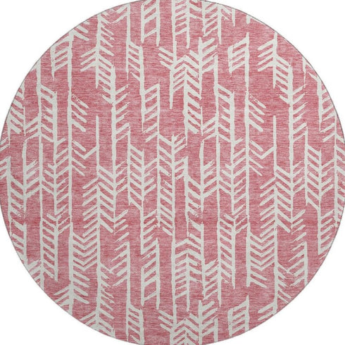 8' Blush And Ivory Tribal Washable Round Rug With UV Protection