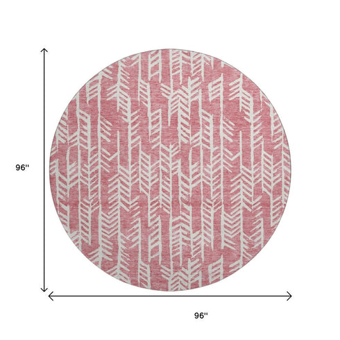 8' Blush And Ivory Tribal Washable Round Rug With UV Protection