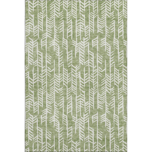 5' X 8' Green And Ivory Tribal Washable Area Rug With UV Protection