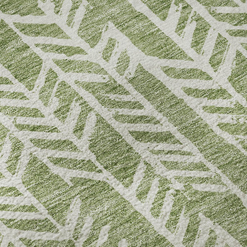 5' X 8' Green And Ivory Tribal Washable Area Rug With UV Protection