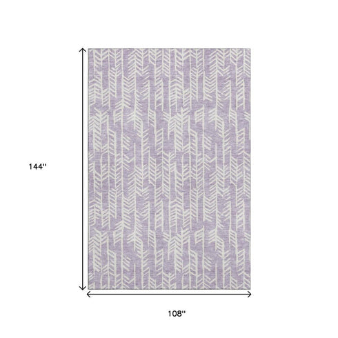 9' X 12' Lavender And Ivory Tribal Washable Area Rug With UV Protection