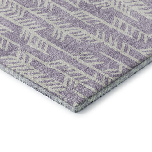 9' X 12' Lavender And Ivory Tribal Washable Area Rug With UV Protection