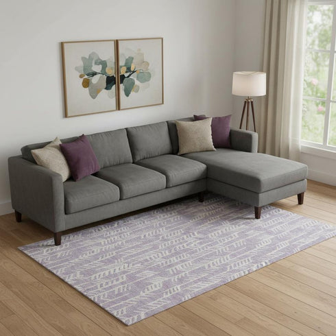 9' X 12' Lavender And Ivory Tribal Washable Area Rug With UV Protection