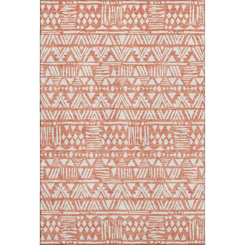5' X 8' Coral And Beige Southwestern Washable Area Rug With UV Protection