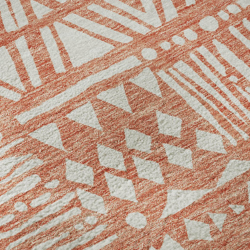 5' X 8' Coral And Beige Southwestern Washable Area Rug With UV Protection