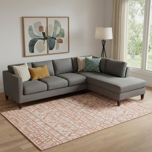 8' X 10' Coral And Beige Southwestern Washable Area Rug With UV Protection