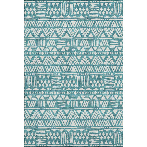 8' X 10' Teal And Ivory Southwestern Washable Area Rug With UV Protection