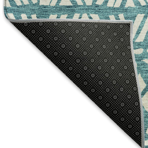 8' X 10' Teal And Ivory Southwestern Washable Area Rug With UV Protection