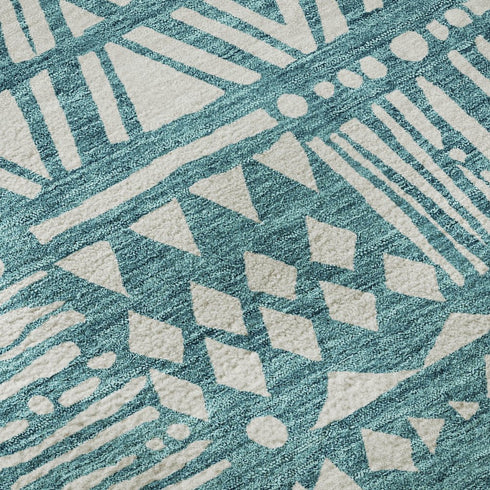 8' X 10' Teal And Ivory Southwestern Washable Area Rug With UV Protection