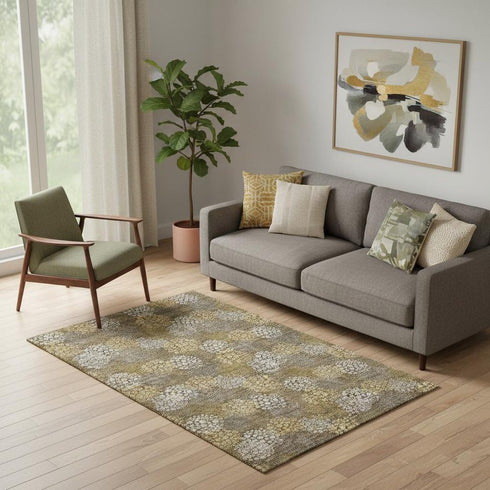 5' X 8' Brown Taupe And Beige Polka Dot Washable Area Rug With UV Protection