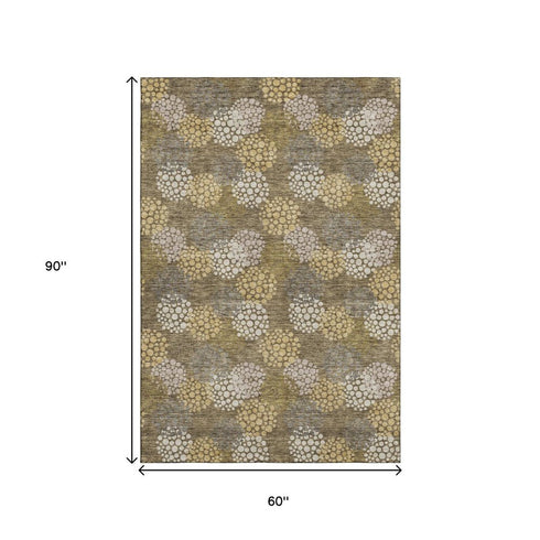 5' X 8' Brown Taupe And Beige Polka Dot Washable Area Rug With UV Protection
